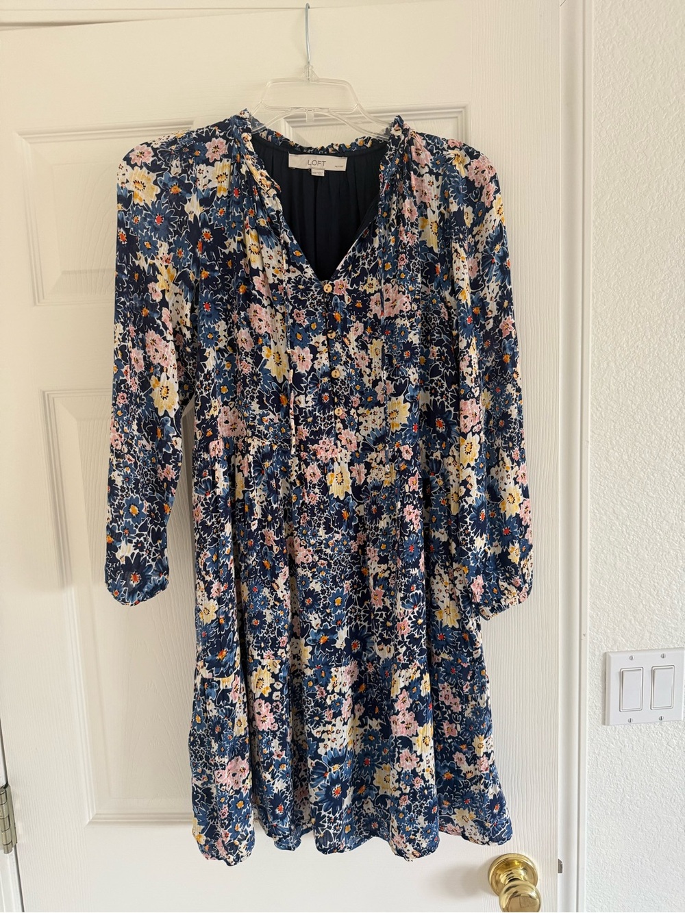 LOFT Navy Floral Off-Shoulder Dress